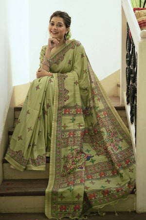green digital print saree