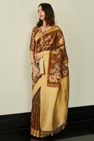 Sienna Brown Digital Print Saree