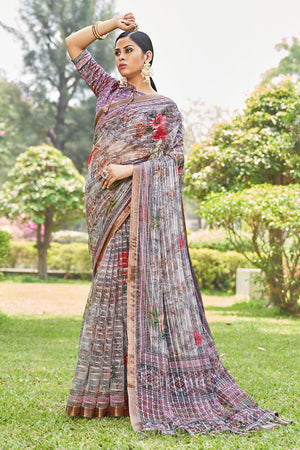 Slate Grey Digital Print Saree
