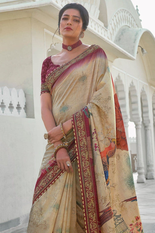 Digital Print Saree Soft Beige Digital Printed Saree saree online