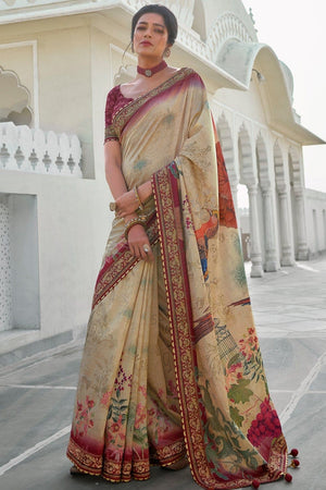 Soft Beige Digital Printed Saree