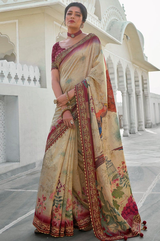 Digital Print Saree Soft Beige Digital Printed Saree saree online
