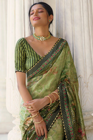 Digital Print Saree Spring Green Digital Printed Saree saree online