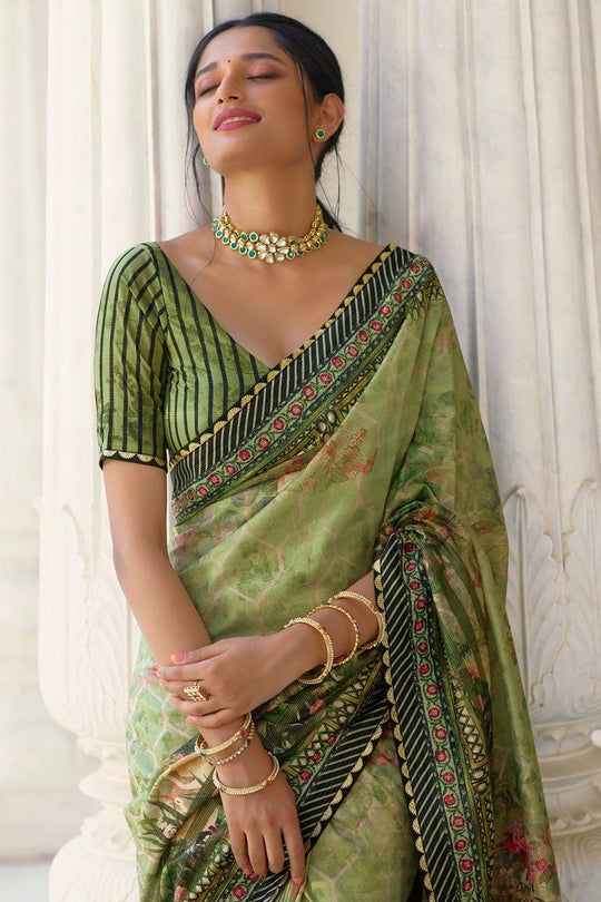 Digital Print Saree Spring Green Digital Printed Saree saree online