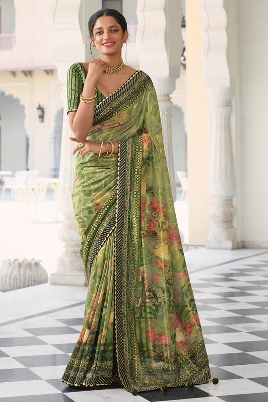 Digital Print Saree Spring Green Digital Printed Saree saree online