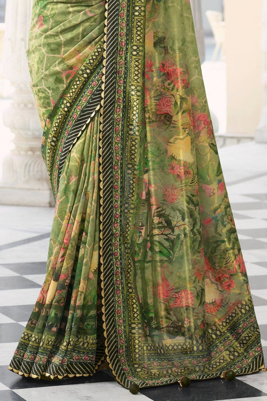 Digital Print Saree Spring Green Digital Printed Saree saree online