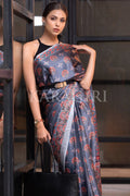Digital Print Saree Spruce Blue Ajrakh Saree saree online