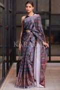 Digital Print Saree Spruce Blue Ajrakh Saree saree online