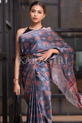 Digital Print Saree Spruce Blue Ajrakh Saree saree online