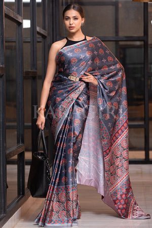 Spruce Blue Ajrakh Saree