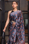 Digital Print Saree Spruce Blue Ajrakh Saree saree online