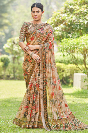 Tan Beige Digital Print Saree