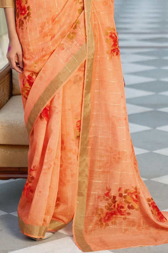Digital Print Saree Tangerine Orange Digital Print Saree saree online