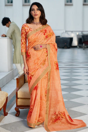 Tangerine Orange Digital Print Saree