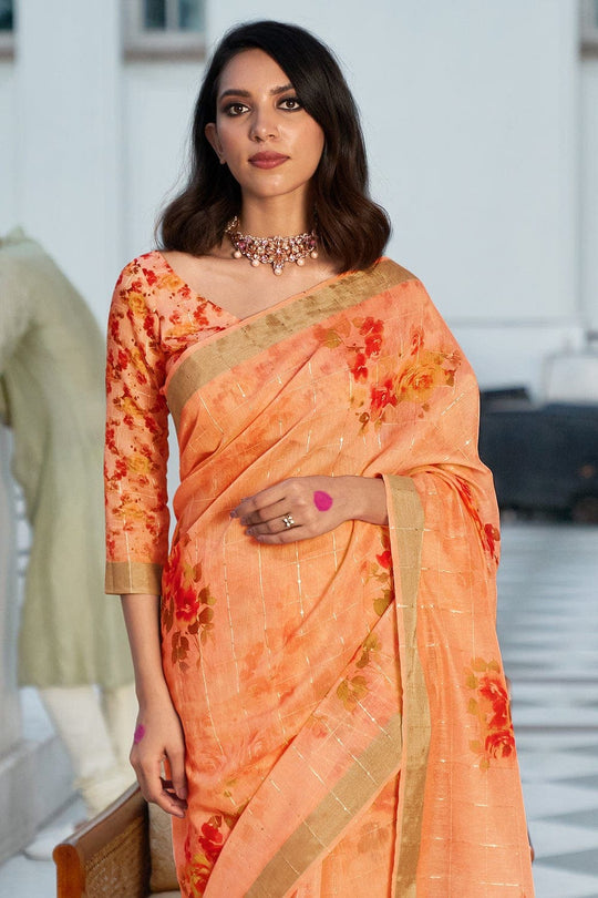 Digital Print Saree Tangerine Orange Digital Print Saree saree online