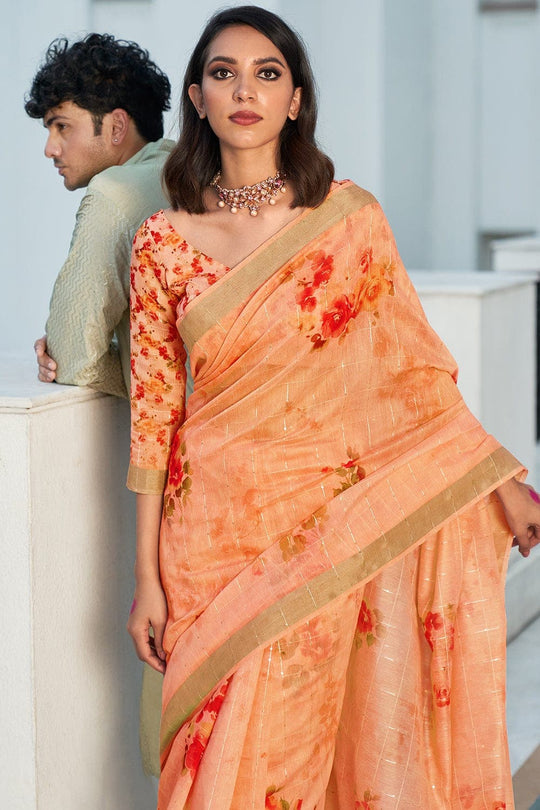 Digital Print Saree Tangerine Orange Digital Print Saree saree online