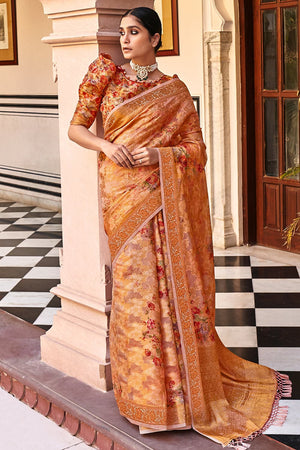 Tangerine Orange Digital Print Saree