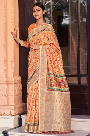 Tangerine Orange Digital Print Saree