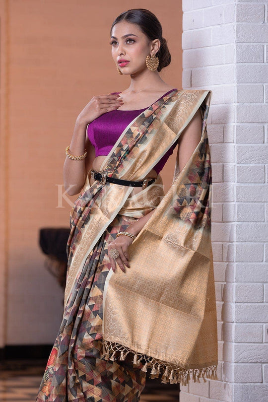 Digital Print Saree Taupe Beige Digital Print Saree saree online
