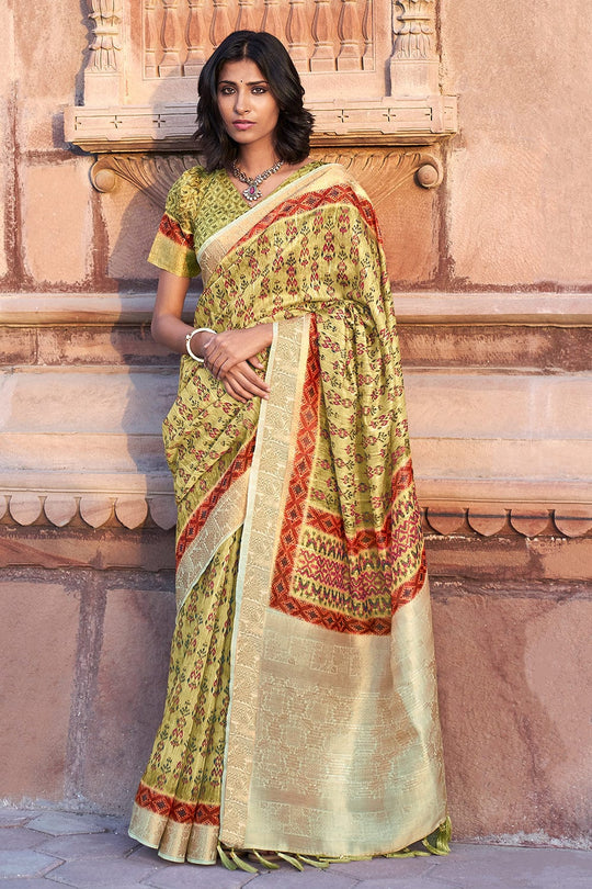 green digital print saree