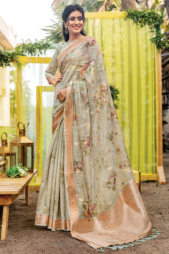 green digital print saree