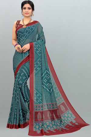 Teal Blue Digital Print Saree