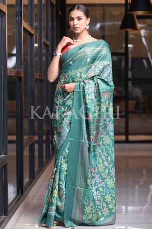 Tiffany Blue Kantha Digital Print Saree