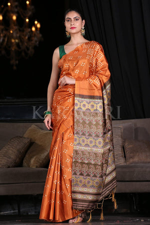 Tiger Orange Digital Print Saree