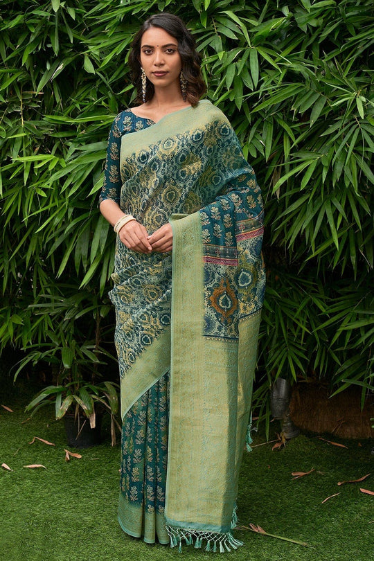 Digital Print Saree Turquoise Blue Digital Print Saree saree online