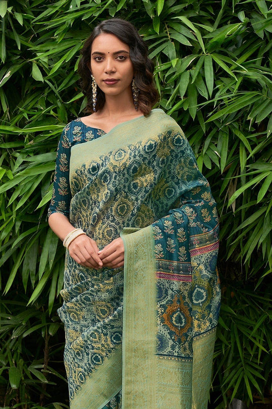 Digital Print Saree Turquoise Blue Digital Print Saree saree online