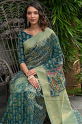 Digital Print Saree Turquoise Blue Digital Print Saree saree online