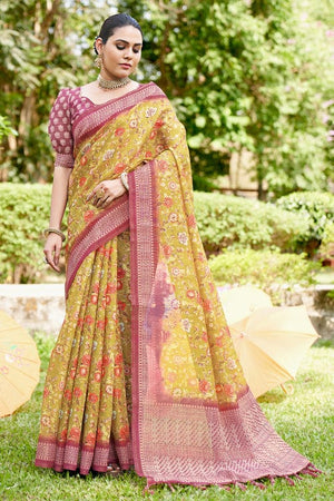 Tuscan Sun Yellow Digital Print Saree