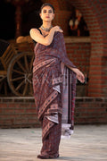 Digital Print Saree Umber Brown Ajrakh Saree saree online