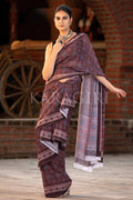Digital Print Saree Umber Brown Ajrakh Saree saree online