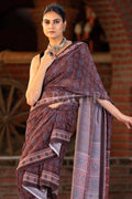 Digital Print Saree Umber Brown Ajrakh Saree saree online