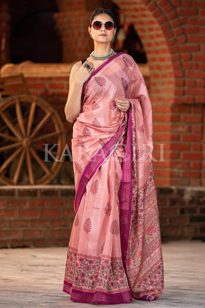 Vibrant Peach Digital Printed Saree