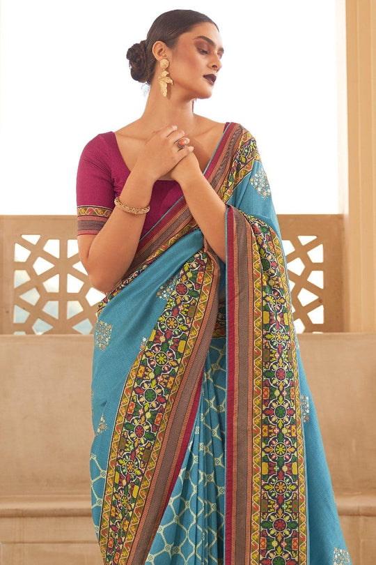 Digital Print Saree Vivid Blue Digital Printed Saree saree online