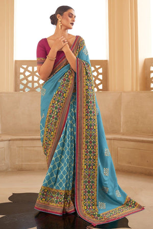 Vivid Blue Digital Printed Saree