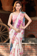 Digital Print Saree Vivid White Digital Printed Saree saree online