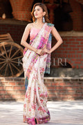 Digital Print Saree Vivid White Digital Printed Saree saree online