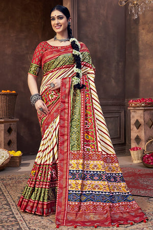 Cream Dola Silk Saree