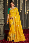 yellow dola silk saree