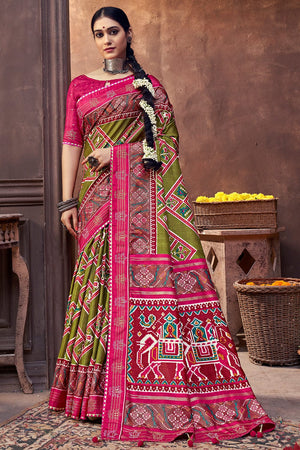 green dola silk saree