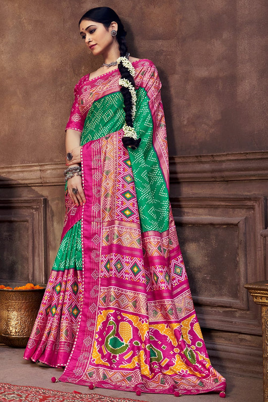 green dola silk saree