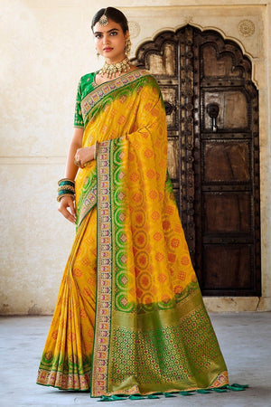 Marigold Yellow Dola Silk Saree