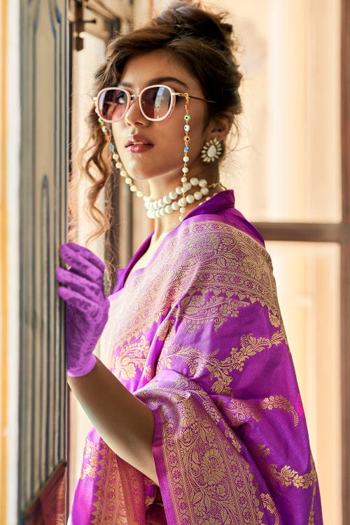 Purple Georgette Banarasi Silk Saree