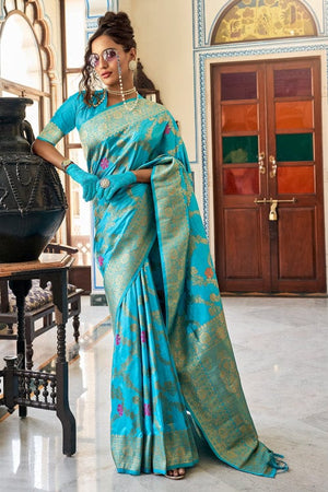 Vivid Blue Dola Silk Saree