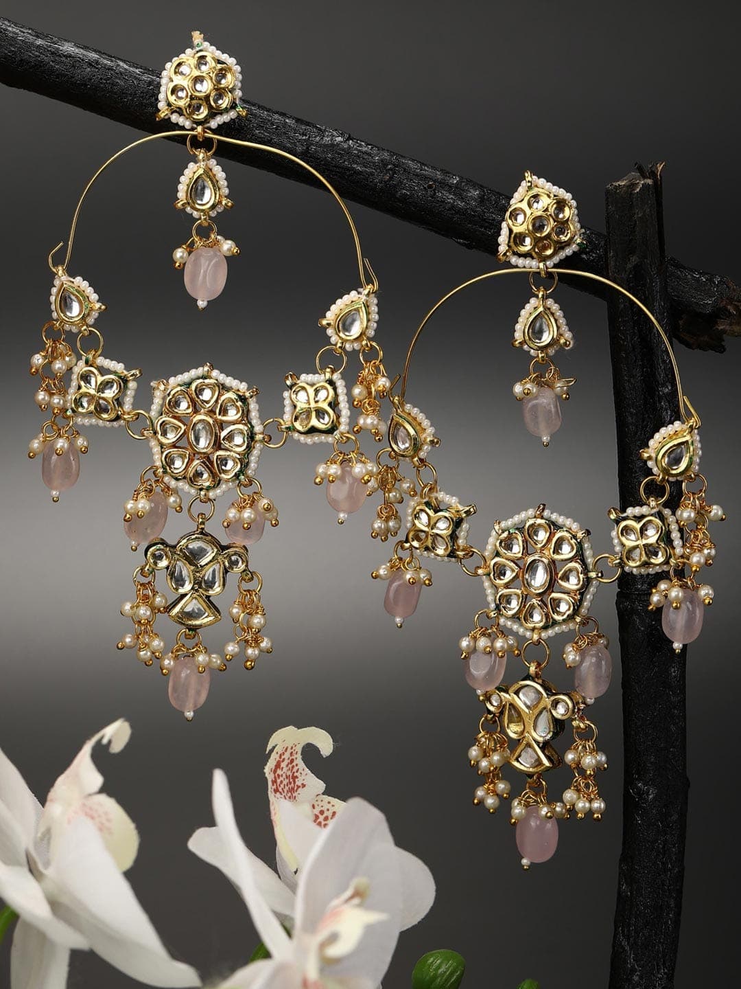 Rhinestone Studded CrissCross GoldToned Stud Earrings