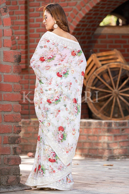 Floral Print Saree Bright White Floral Print Saree saree online