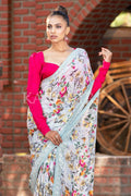 Floral Print Saree Gray Floral Print Saree saree online